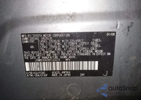 2008 Toyota Rav4 из США, поврежденный, VIN JTMBD33V385163374